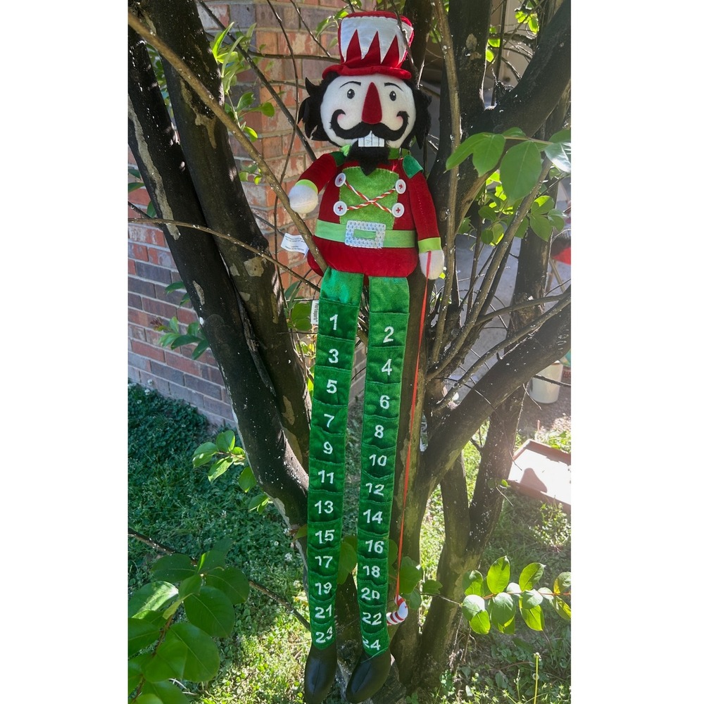 Pier 1 Rare Nutcracker Advent Calendar Plush Red Green Polyester Pockets Good